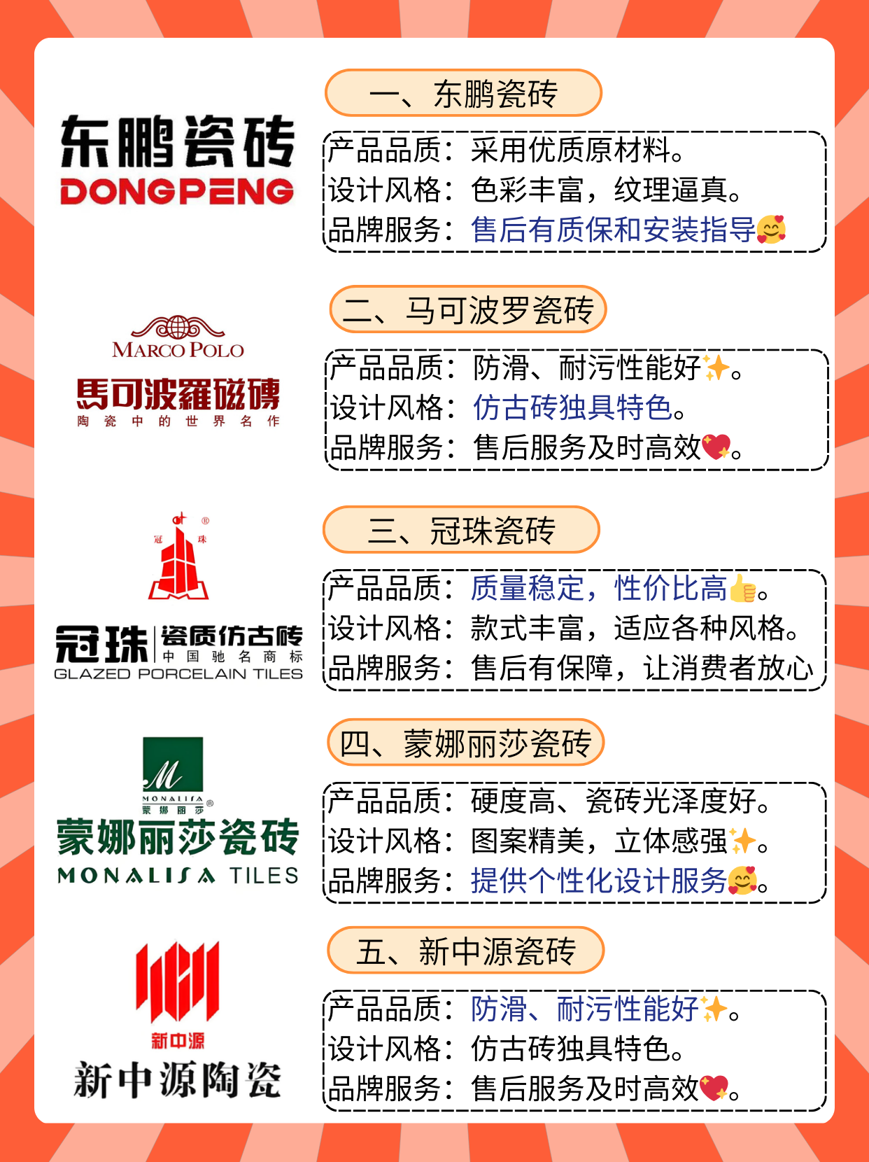 地磚十大排行榜裝修材料選擇什么品牌的地磚